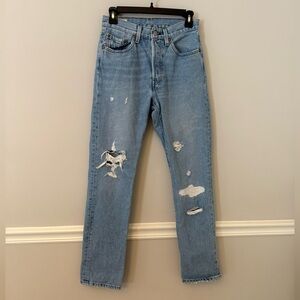 501 Levi’s button fly distress high rise straight leg  denim jeans. 36X30